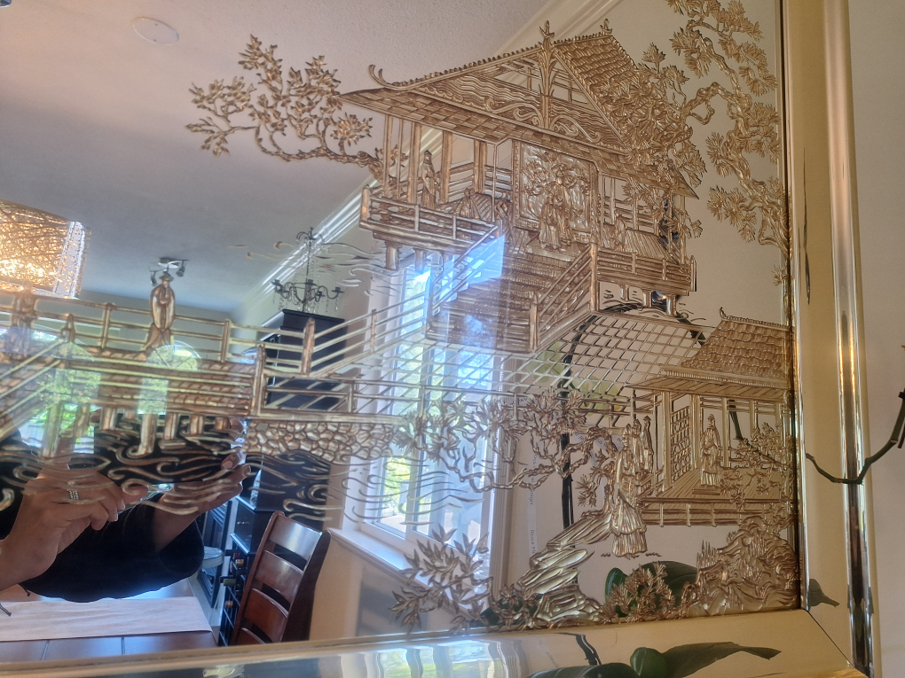 Vintage Etched Asian Scene Mirror - photo 3
