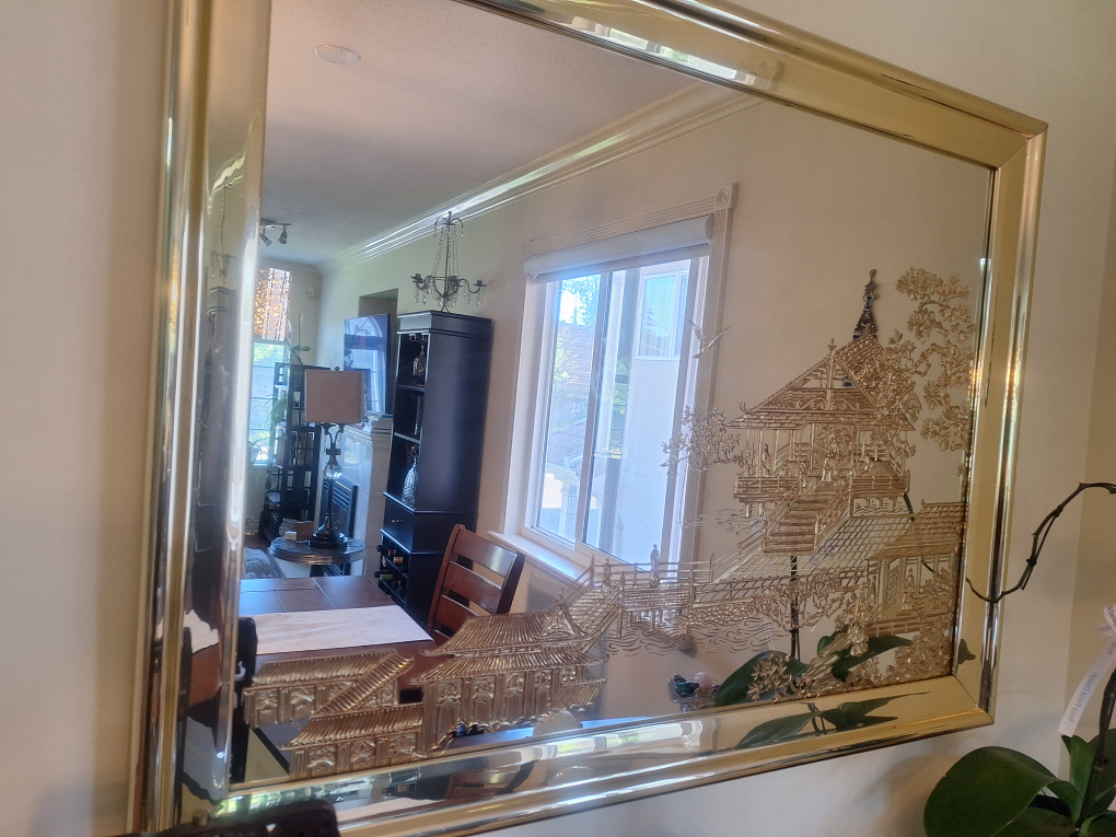 Vintage Etched Asian Scene Mirror - photo 4