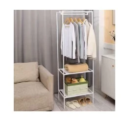 White Metal Garment Rack with Shelves - photo 2