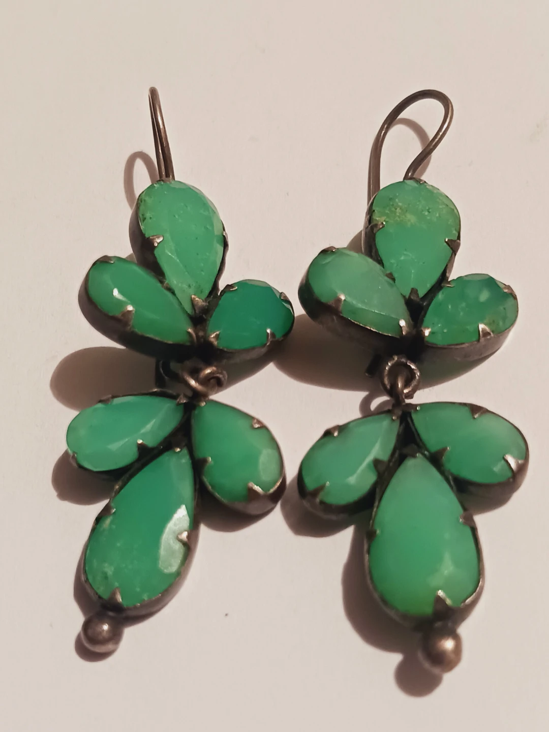 JANE DIAZ 925 signed Sterling Silver Green Stone Dangle Earrings - photo 3