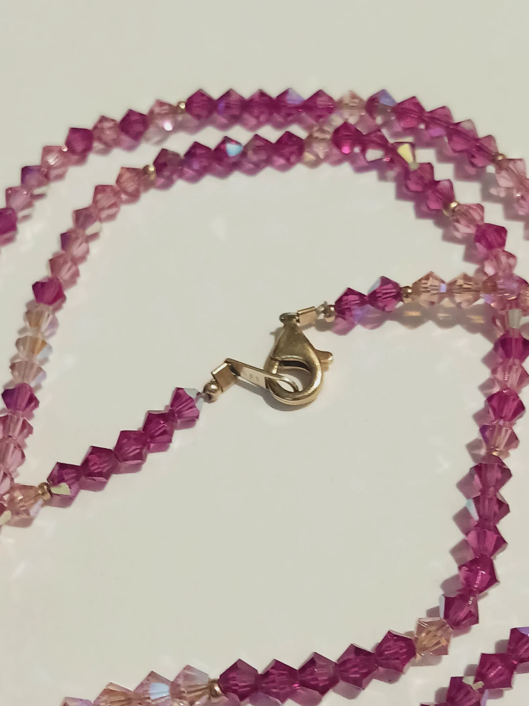 14K Gold Clasp Stamped Pink Crystal Beaded Necklace - photo 2