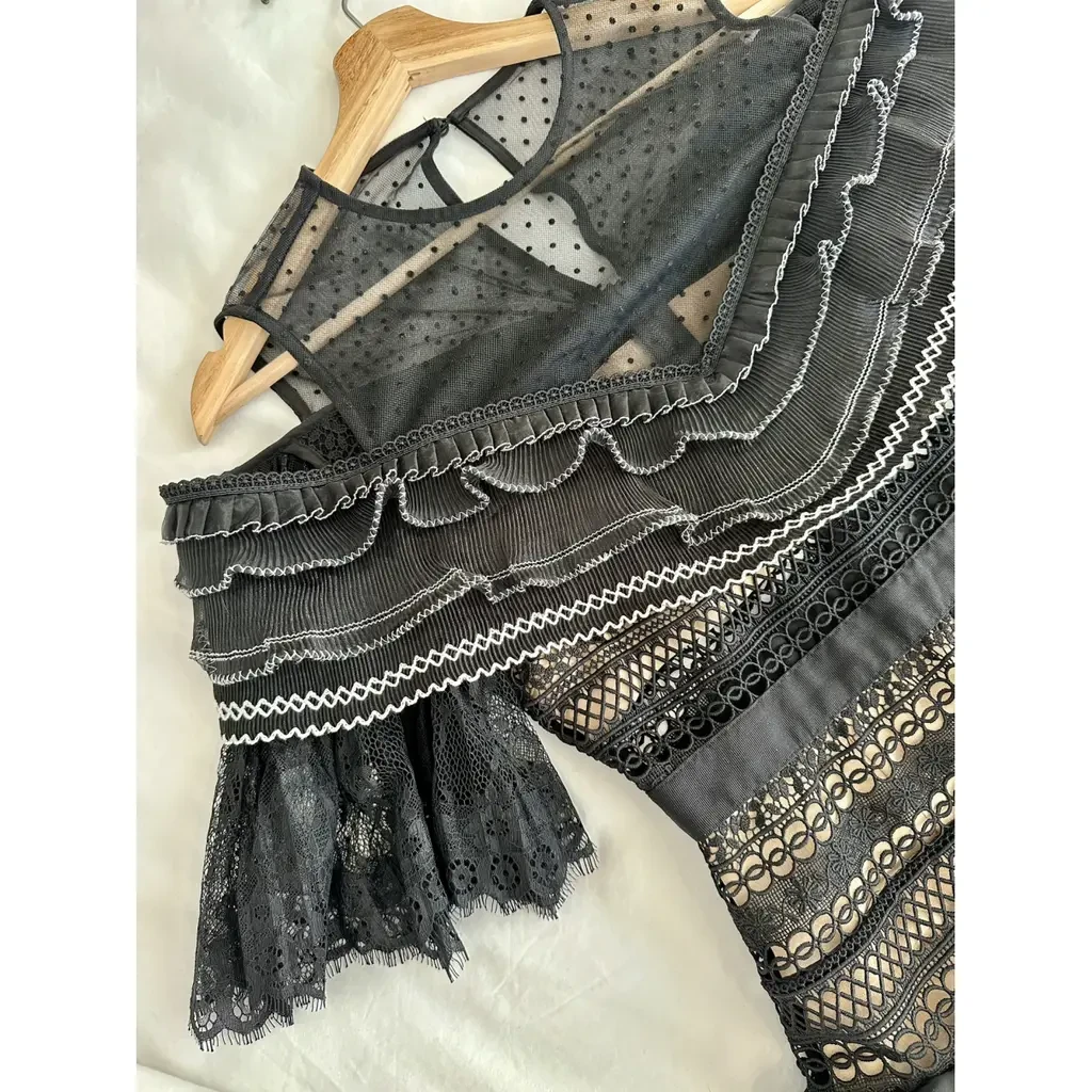 Black Lace Ruffle Dress size 1 - photo 4