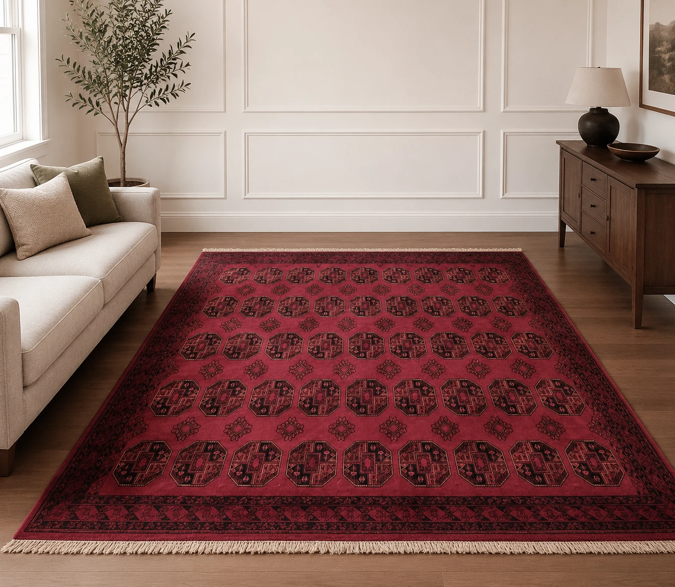 Large Vintage Turkmen Style Wool Area Rug