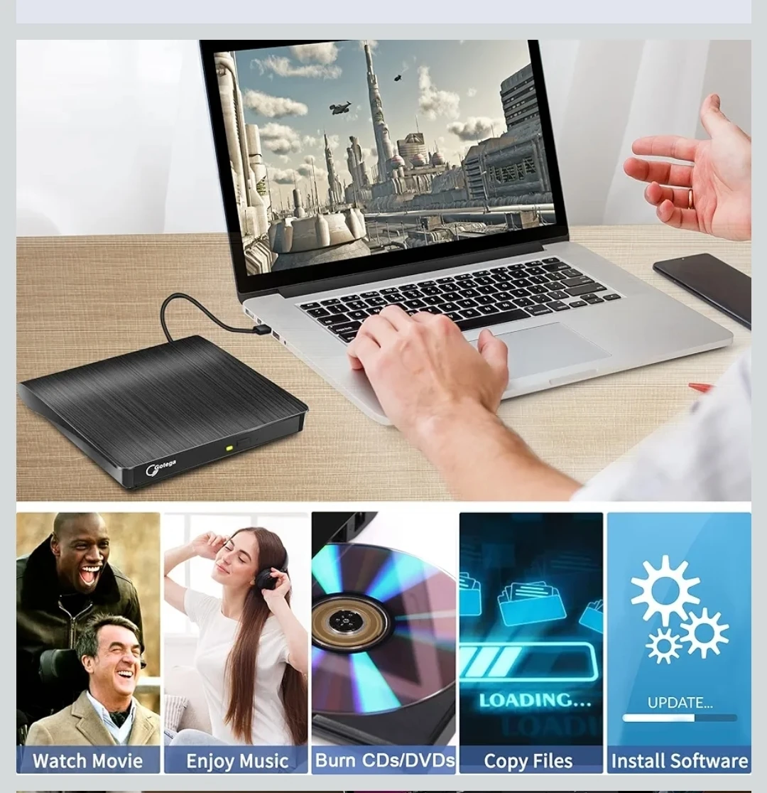 External DVD Drive, USB 3.0 Portable +/-RW, DVD Player - photo 4
