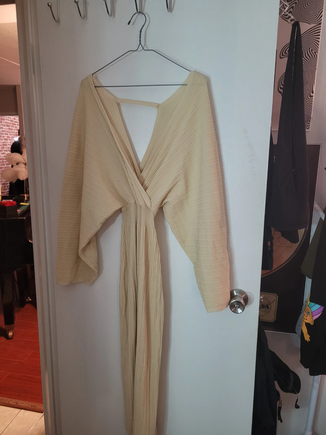 Cream Plissé Maxi Dress - really long