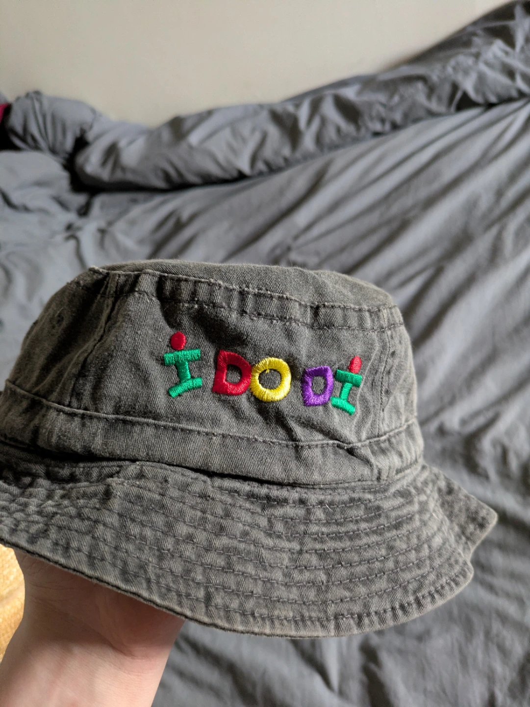 Grey Bucket Hat with "IDODI" Embroidery