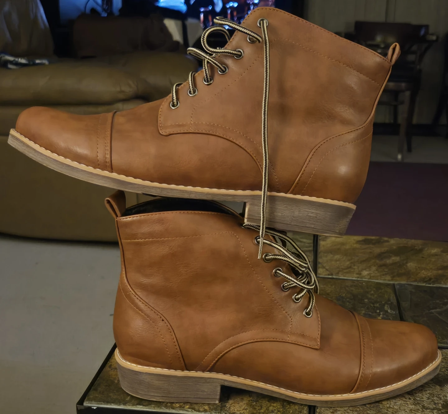 Mens Brown Faux Leather Lace Up Tan Ankle Boots. Size 13. - photo 2