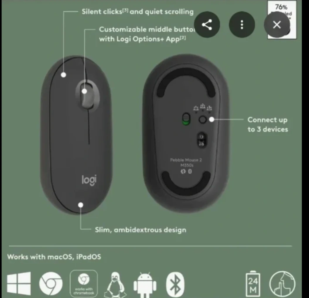 ⚽ Logi Pebble Mouse 2 M350s Wireless Mouse