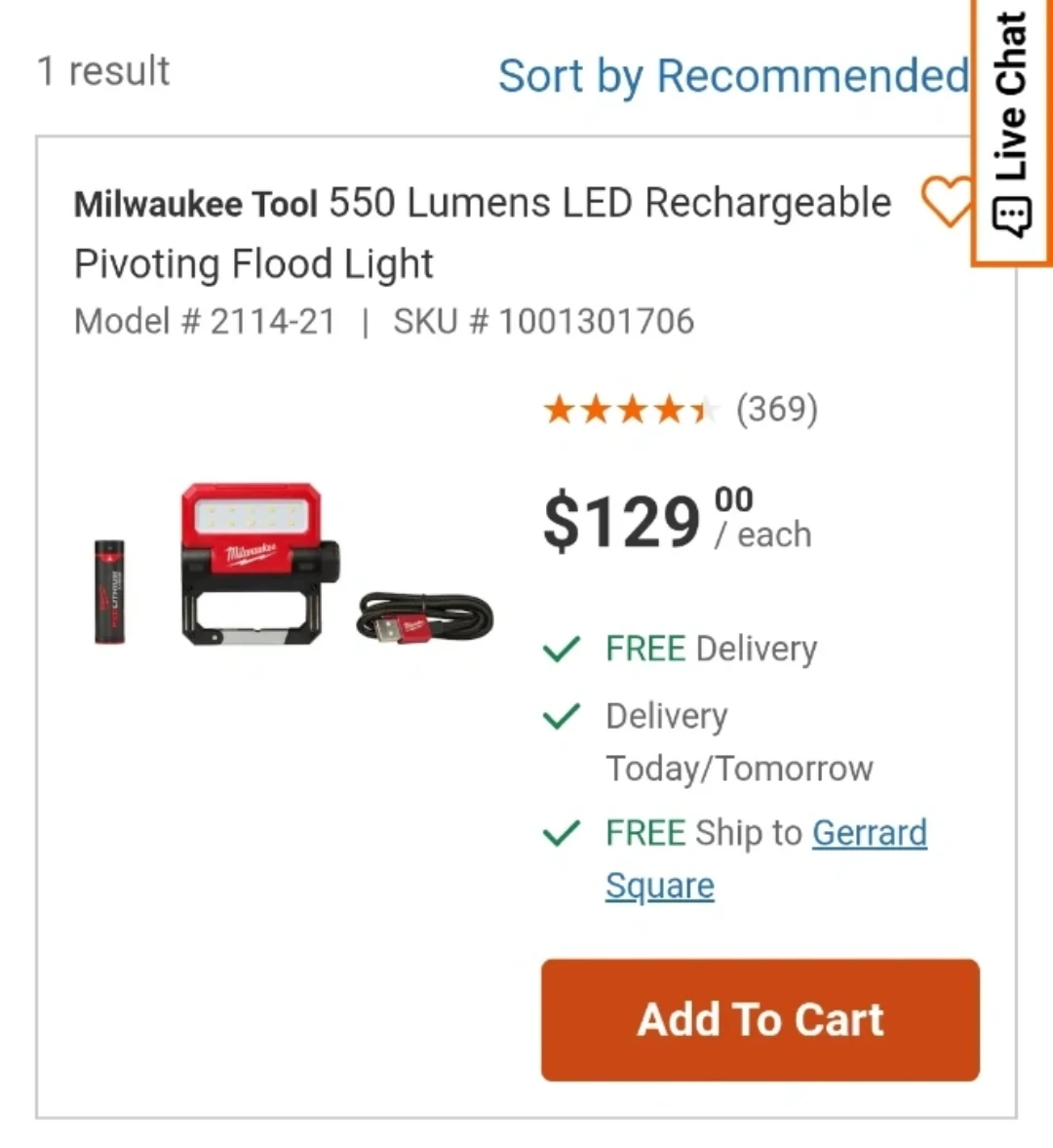 Milwaukee Tool 550 Lumens LED Rechargeable Pivoting Flood Light