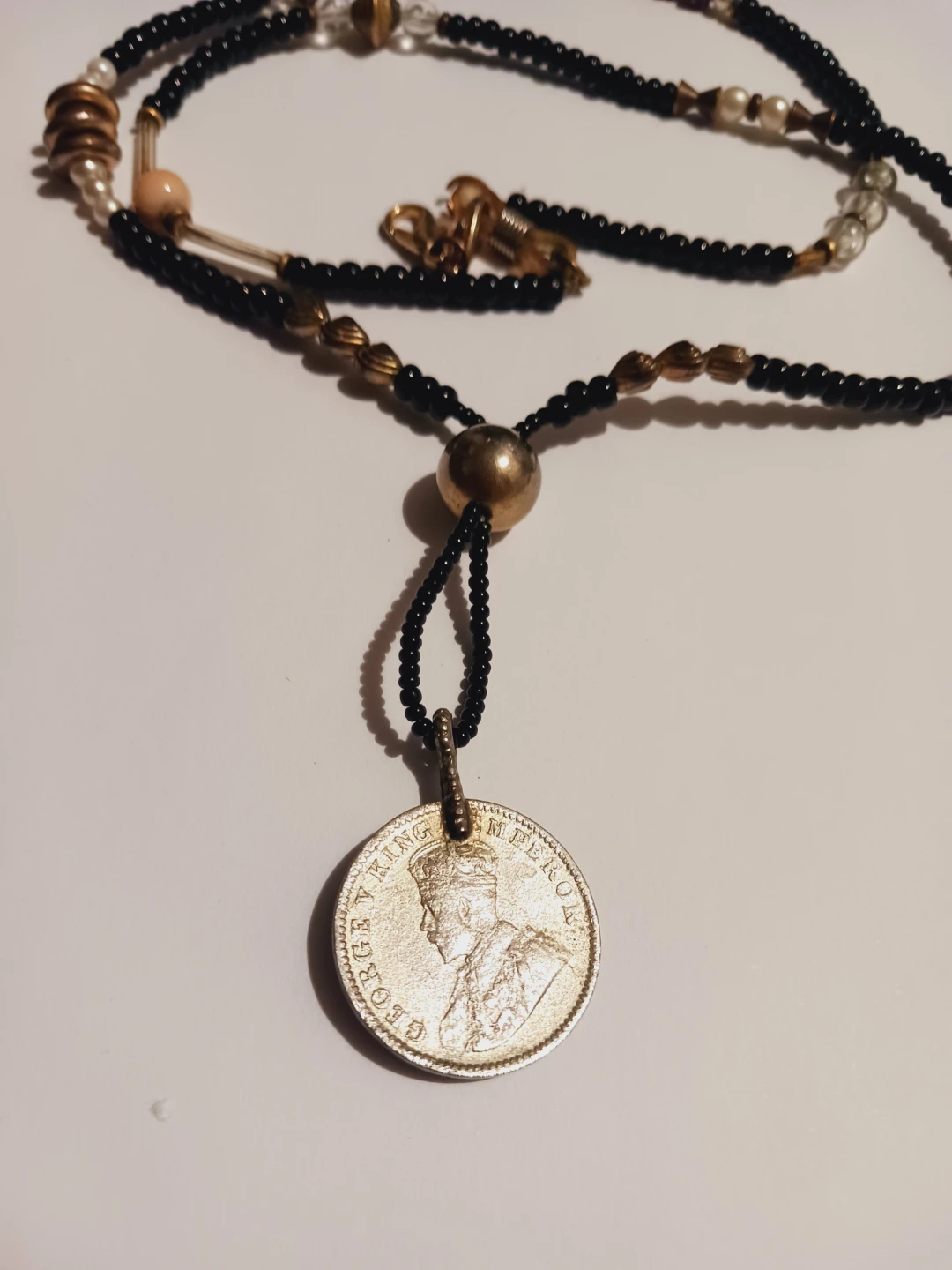 Vintage  Indian Coin Pendant with Beaded Necklace - photo 4