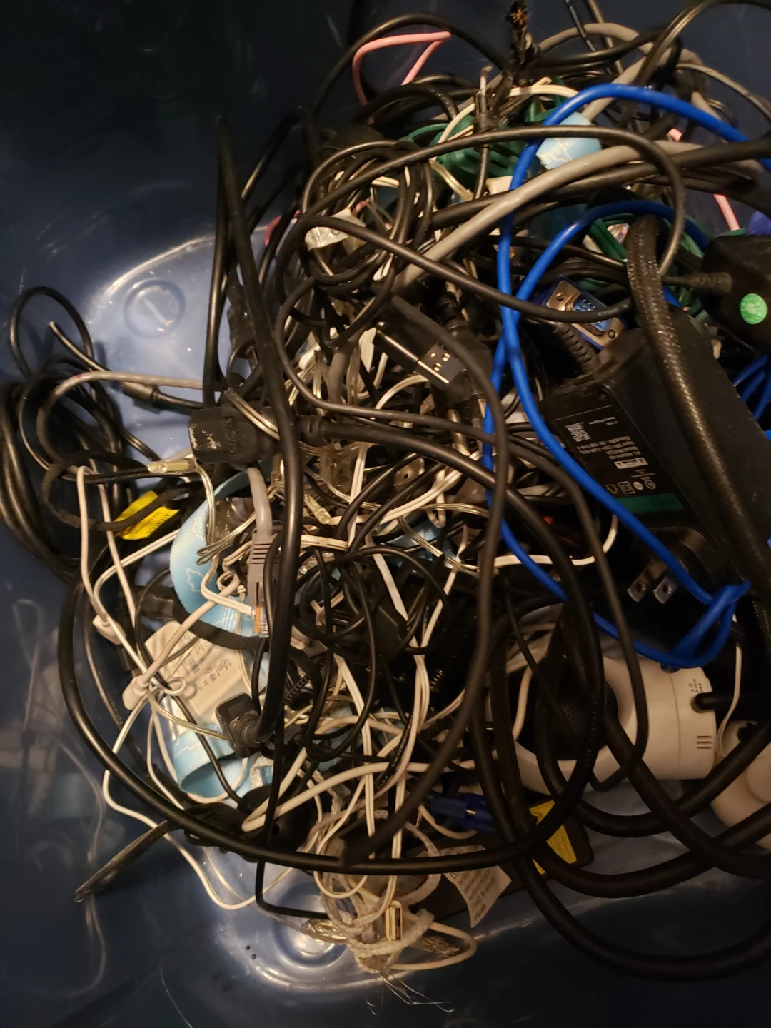 Bundle of Assorted Computer Cables and Power Adapters