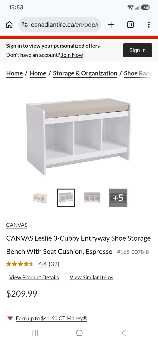 CANVAS Leslie 3-Cubby Entryway Shoe Storage Bench