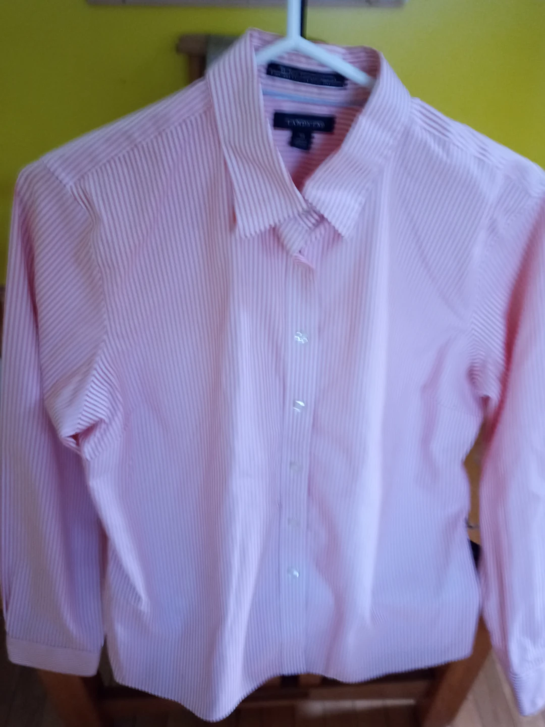 Lands' End Pink & White Striped Button-Up Shirt