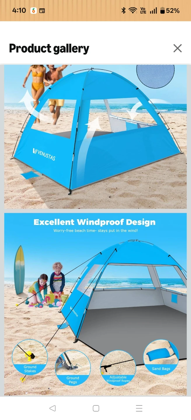 VENUSTAS 4 Person Beach Tent