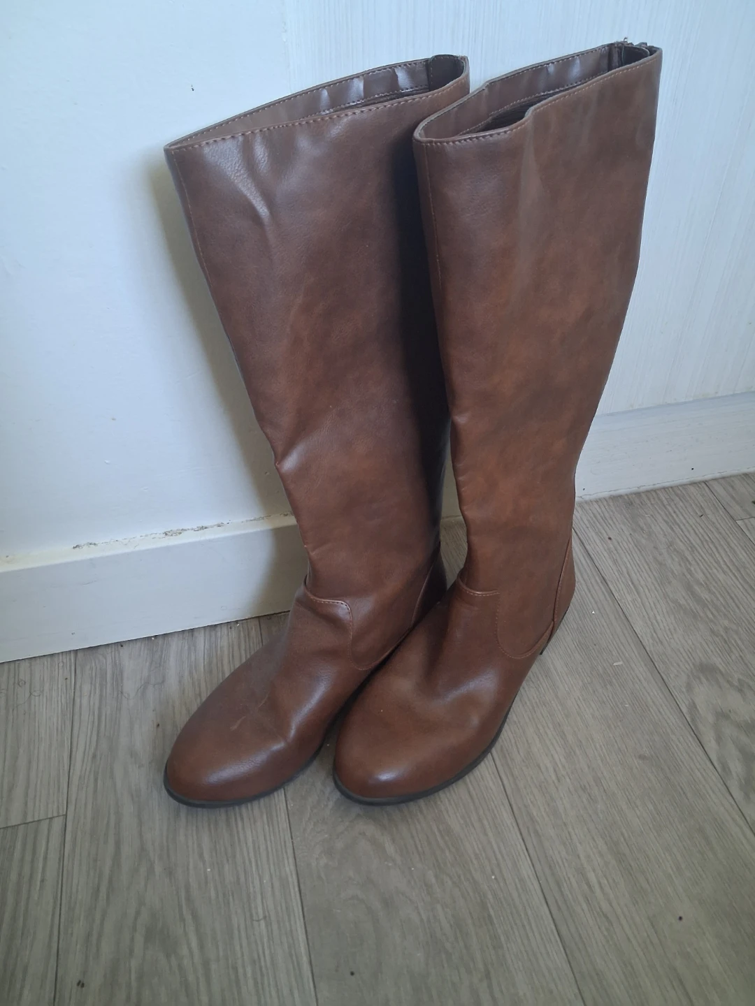 Brown Faux Leather Knee-High Boots - photo 2