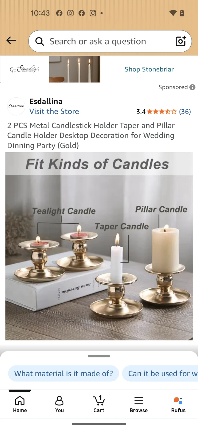 Esdaallina 2 PCS Metal Candlestick Holders (Gold) - photo 3