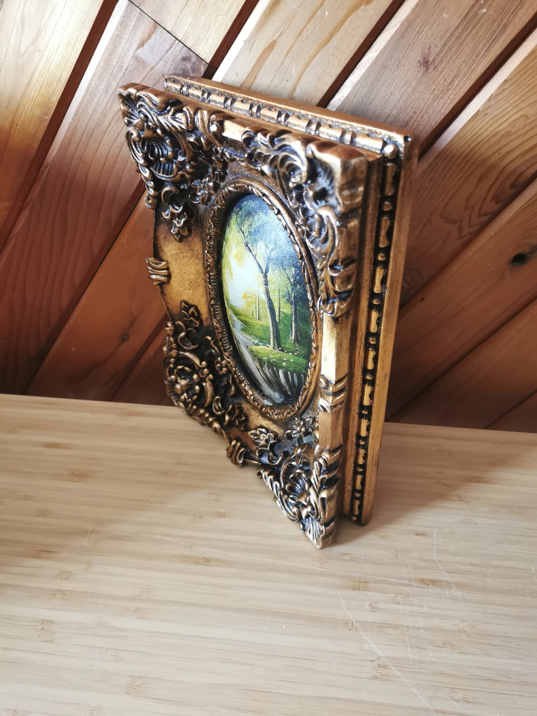 Vintage European Oil Landscape Painting Ornate Gilt Rococo Frame - photo 2