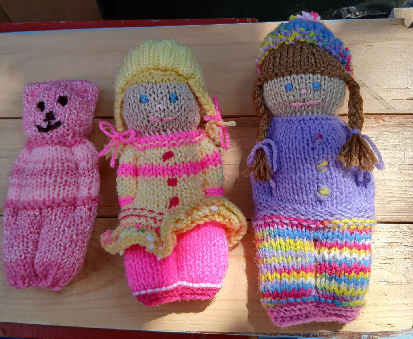 Hand-knitted Doll and Teddy Bear Set