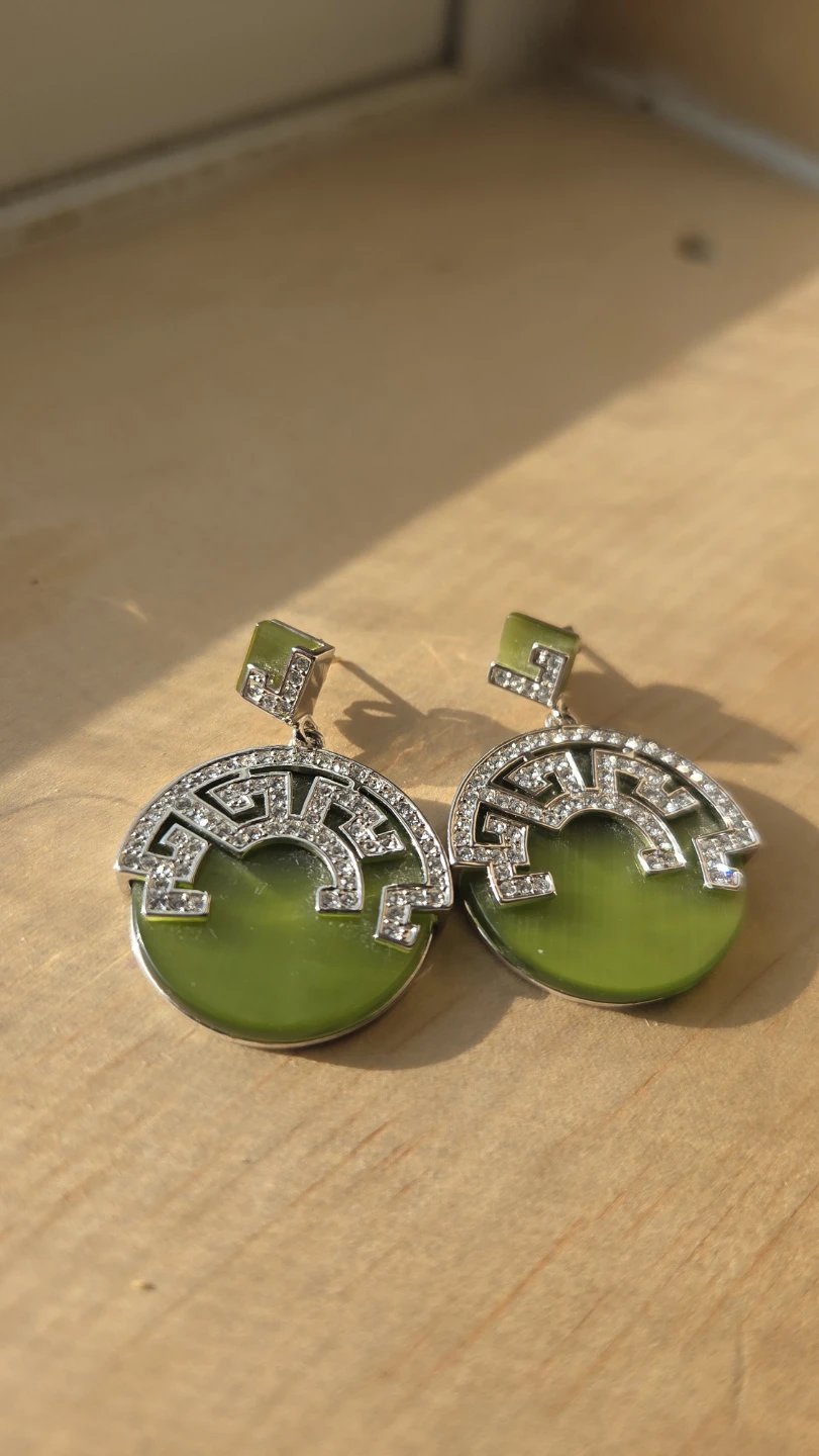 Green Round Earrings with Rhinestone Detail - photo 2
