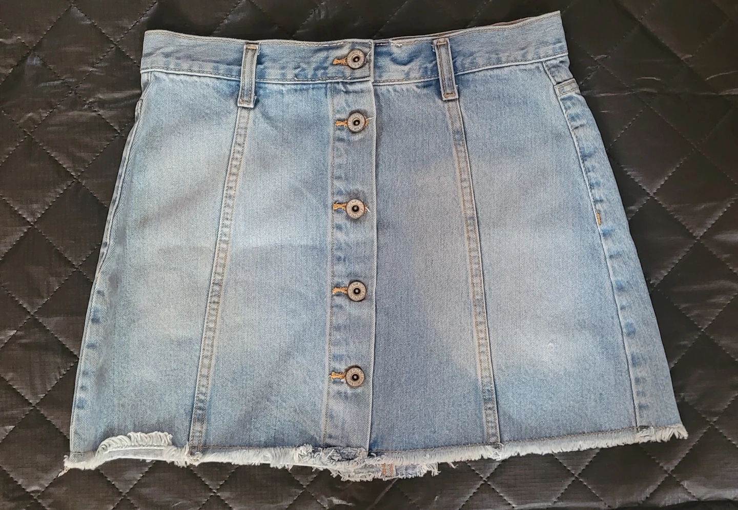 Denim A-line Skirt with Button Front