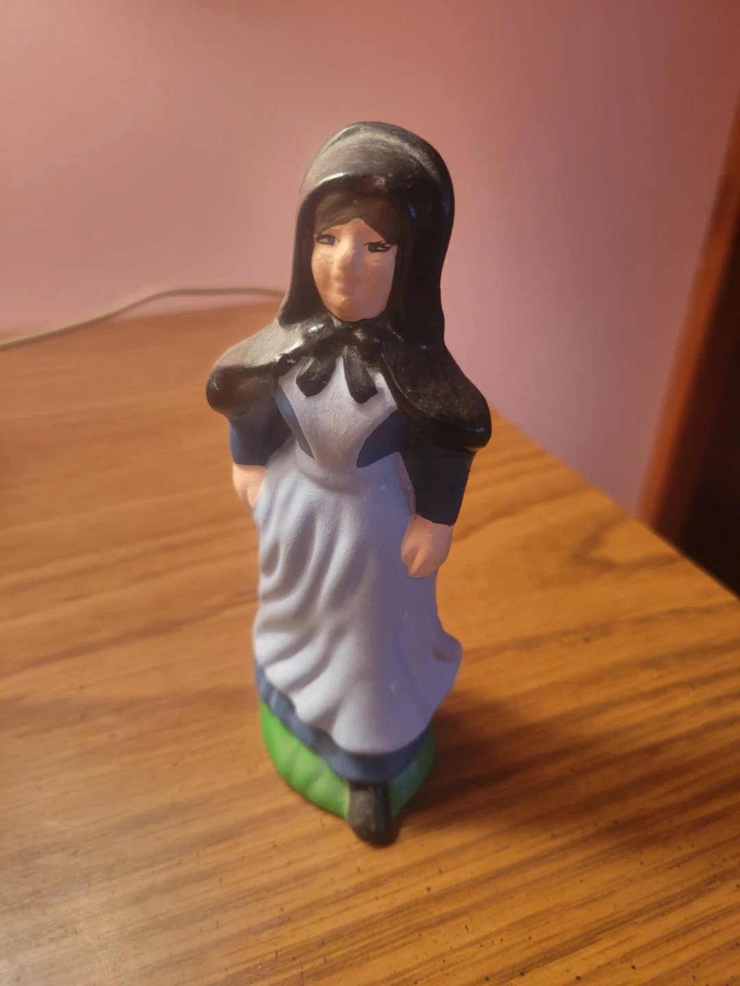Vintage Figurine - Woman in Blue Dress and Black Headscarf