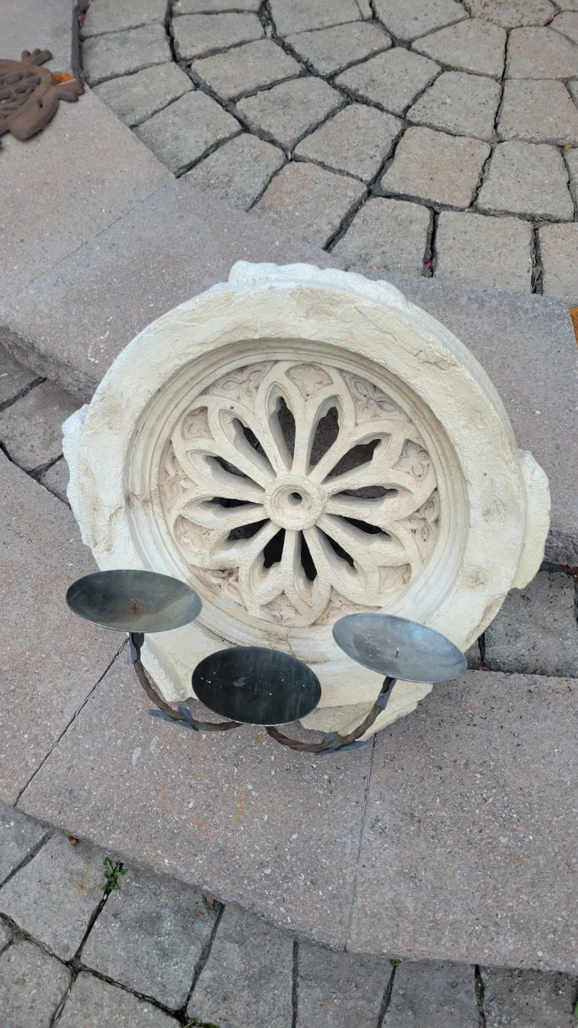 Decorative Candle Holder with Ornate Stone Frame