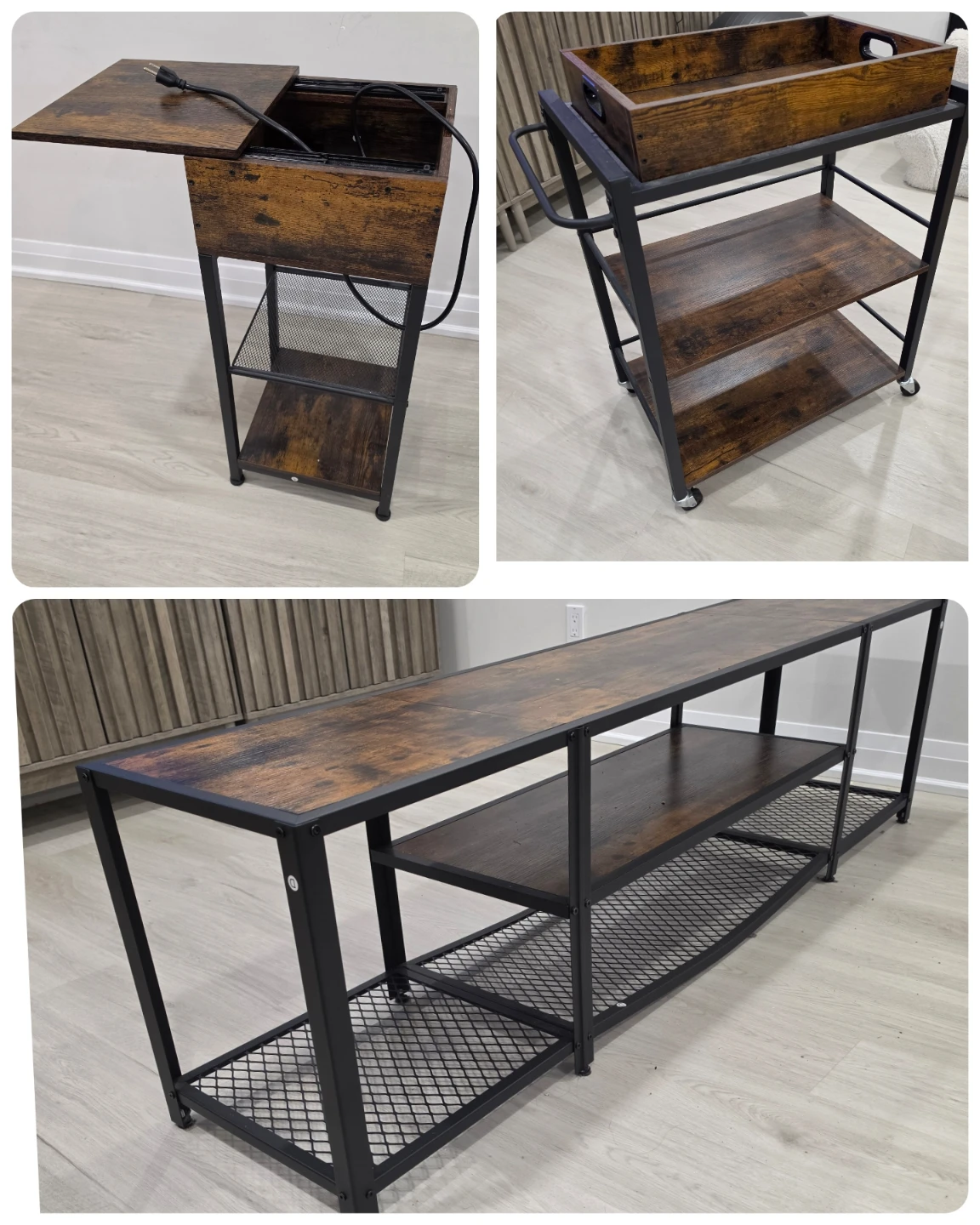 Furniture Set. TV Stand, Bar Cart, And Table w charger