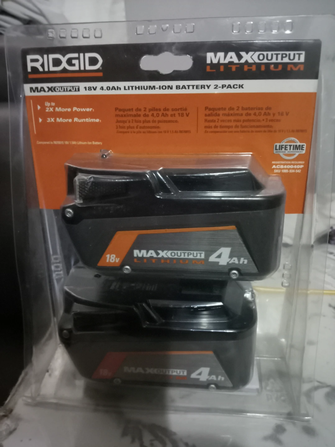 RIDGID 18V MAX Output Lithium-ion 4.0Ah Battery (2-Pack)