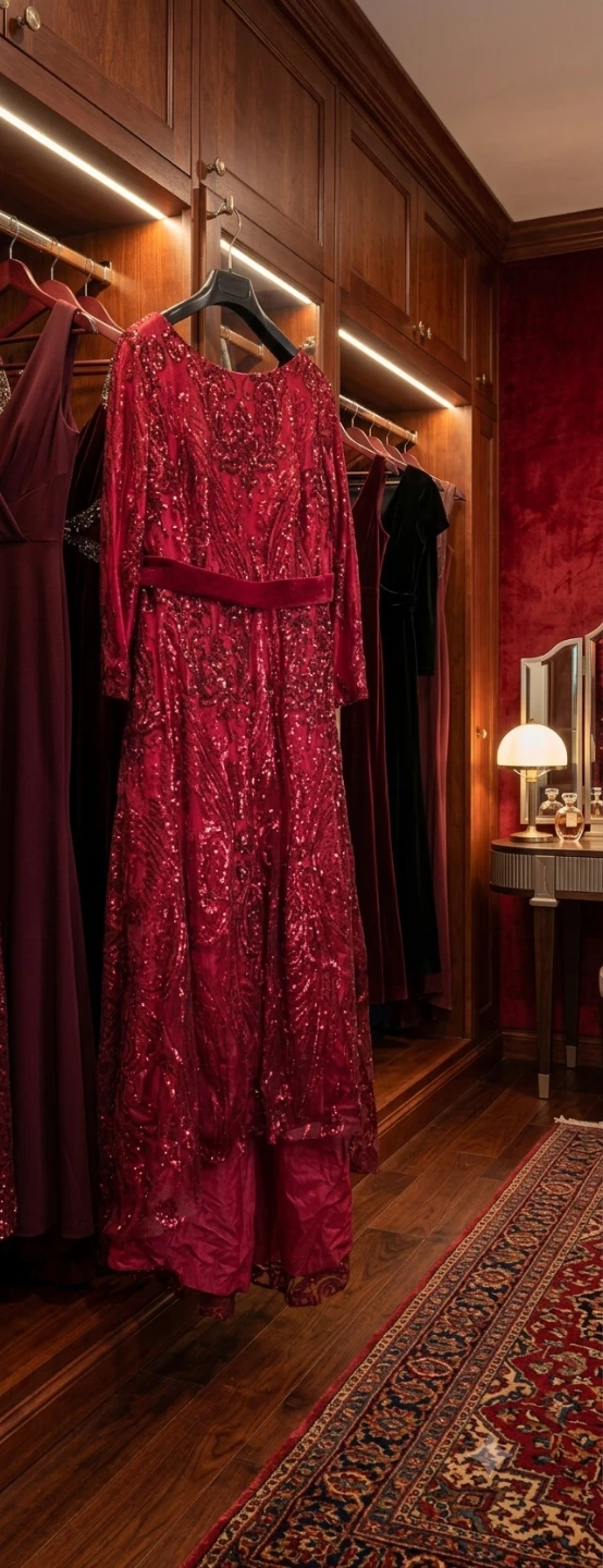Red Sequin Long Sleeve Gown - photo 2