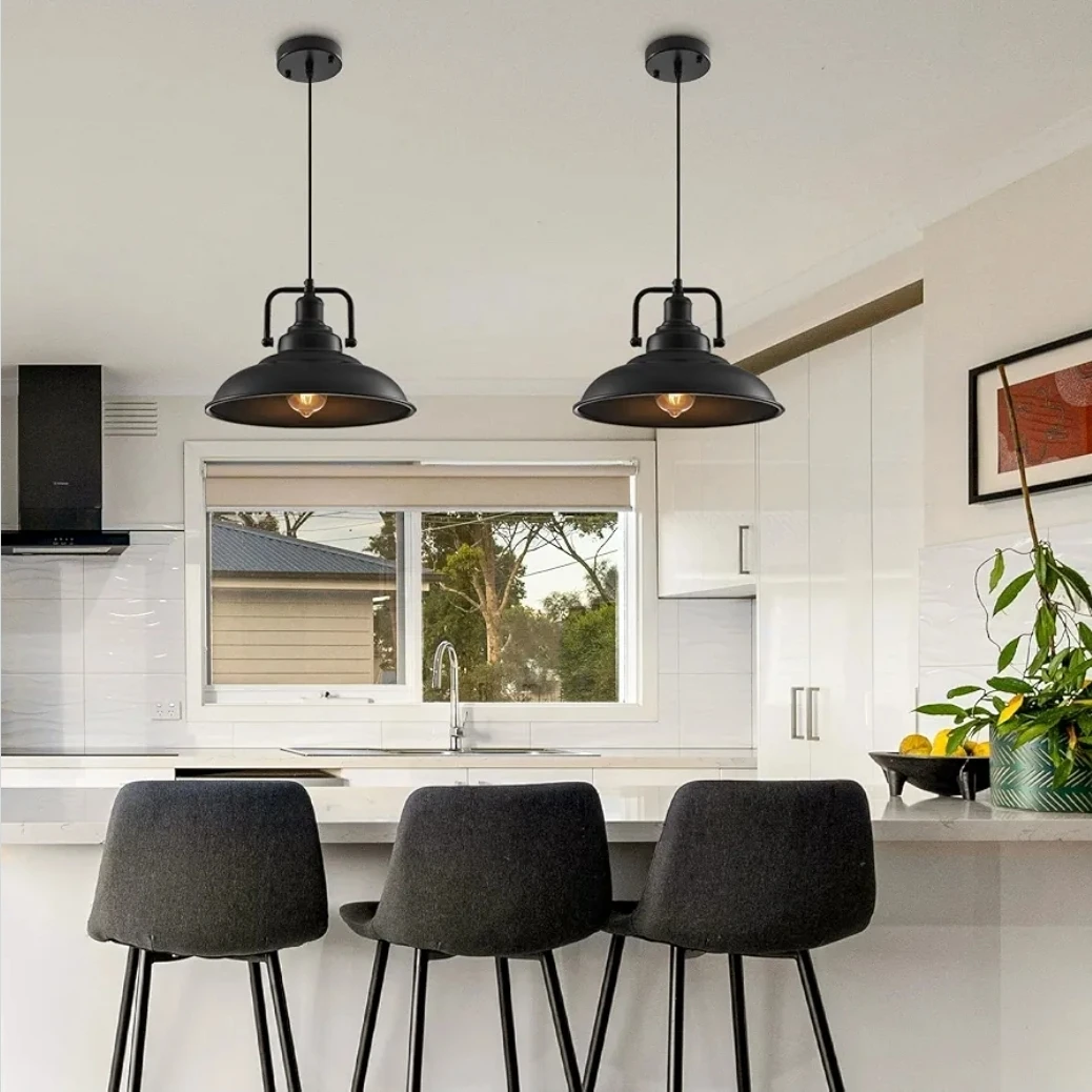 2 Pack Black Industrial Pendant Lights, 12 Inch - photo 4
