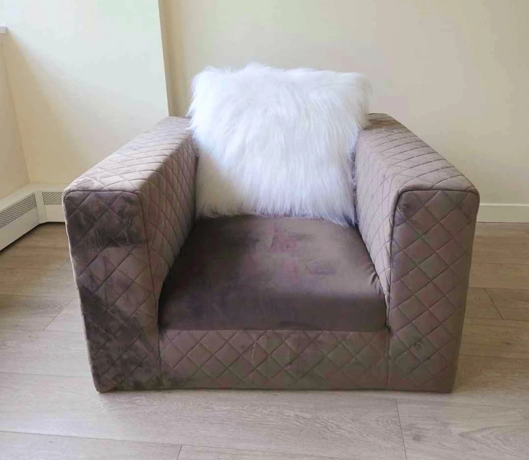 Brand New Grey Microsuede Quilted Chair With Throw Pillow - photo 2