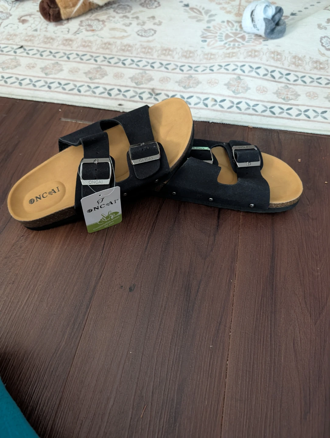 ONCAI Black Double Strap Comfort Sandals - Size 8