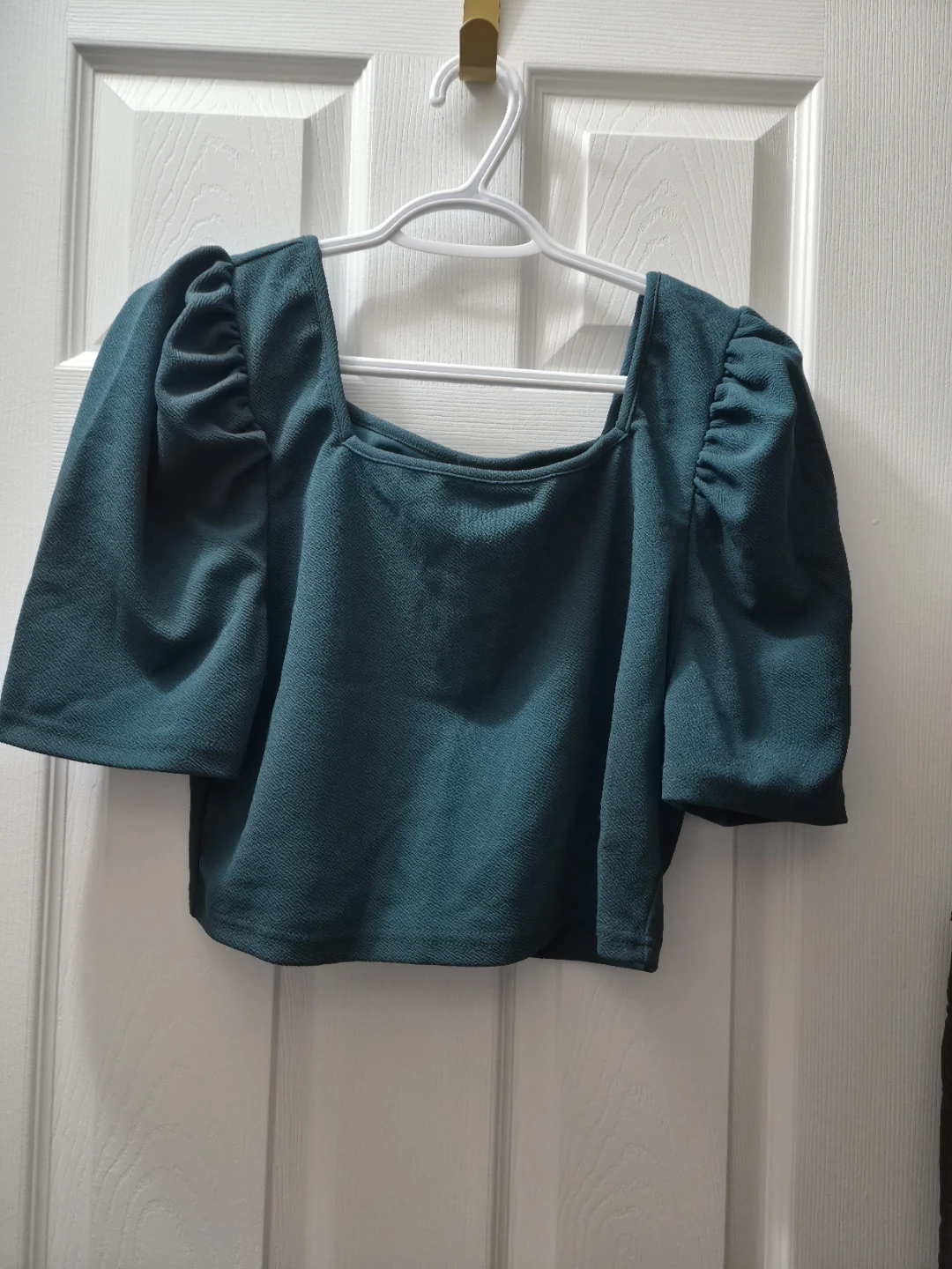 SHEIN CURVE Square Neck Puff Sleeve Top - Teal - photo 2