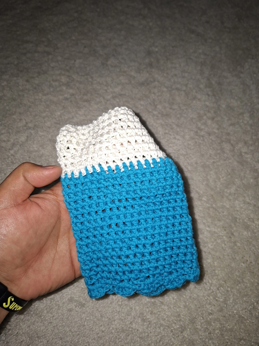 Handmade Crochet Cozy Blue and White