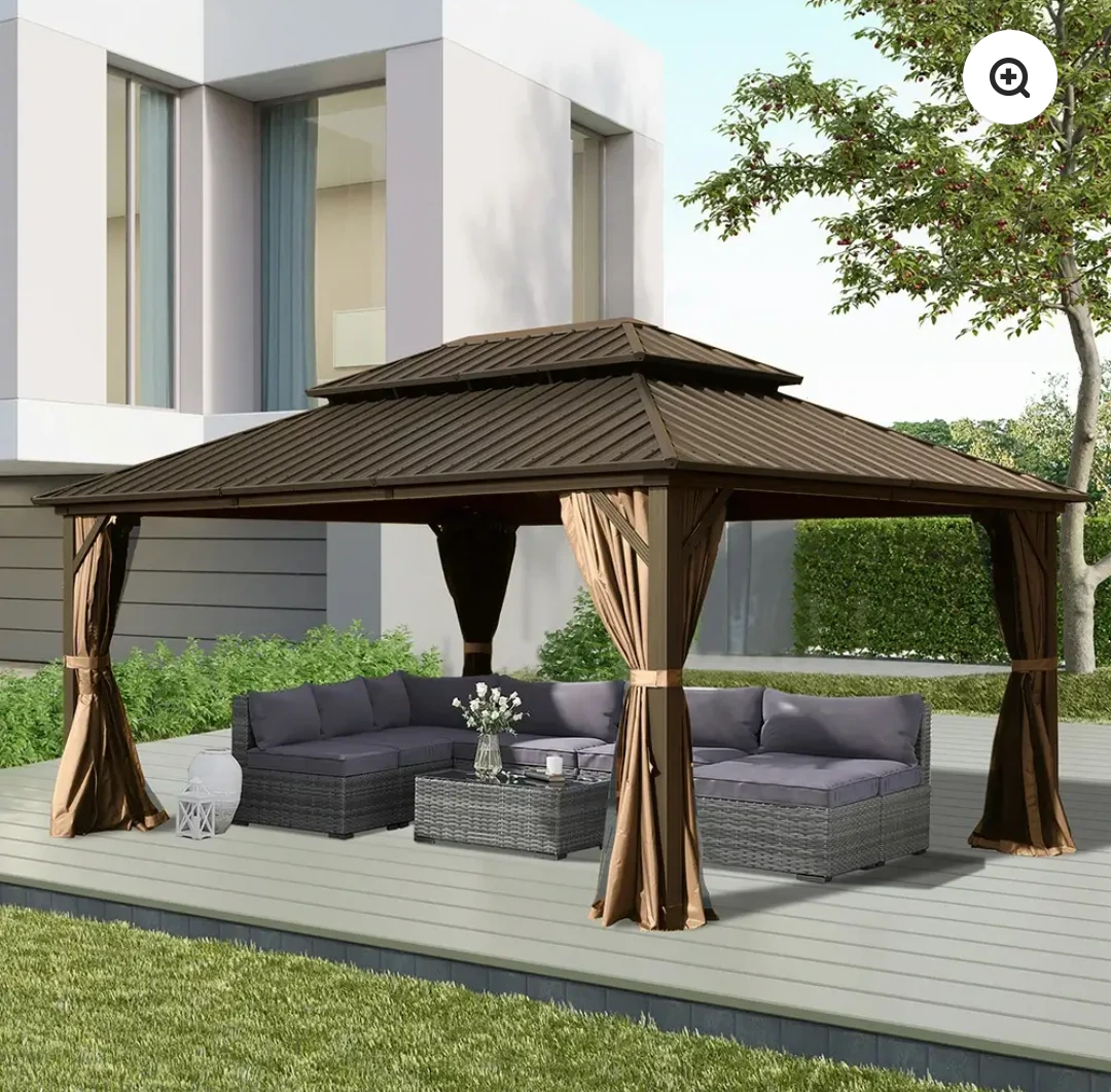 Domi Outdoor Living 14' x 12' Gazebo with Curtains and Netting - photo 2