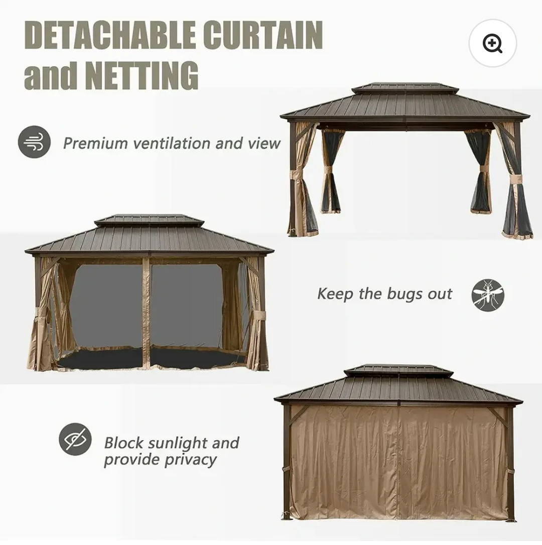 Domi Outdoor Living 14' x 12' Gazebo with Curtains and Netting - photo 3