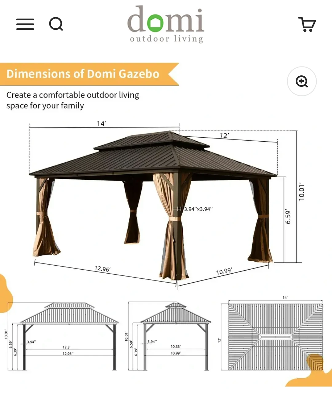 Domi Outdoor Living 14' x 12' Gazebo with Curtains and Netting - photo 4
