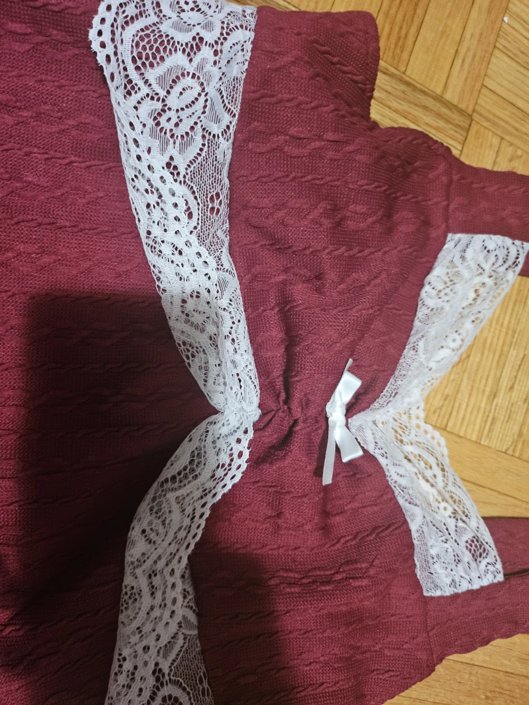 Maroon Knit tank top with White Lace Trim - photo 4