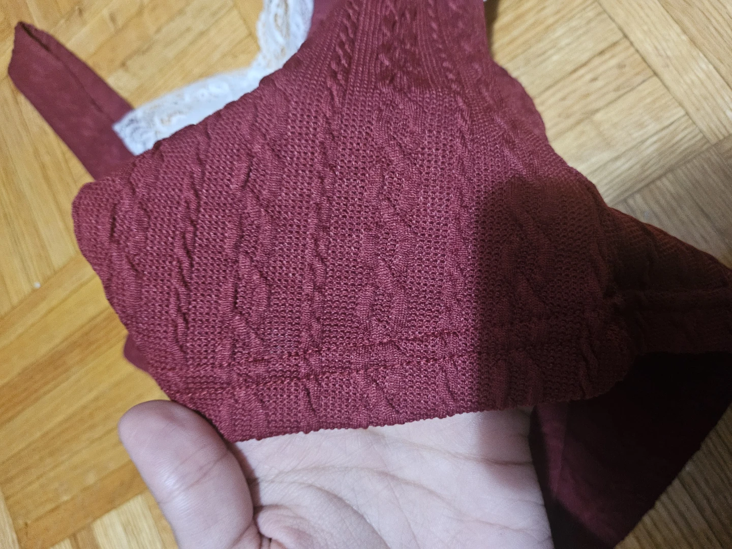 Maroon Knit tank top with White Lace Trim - photo 5