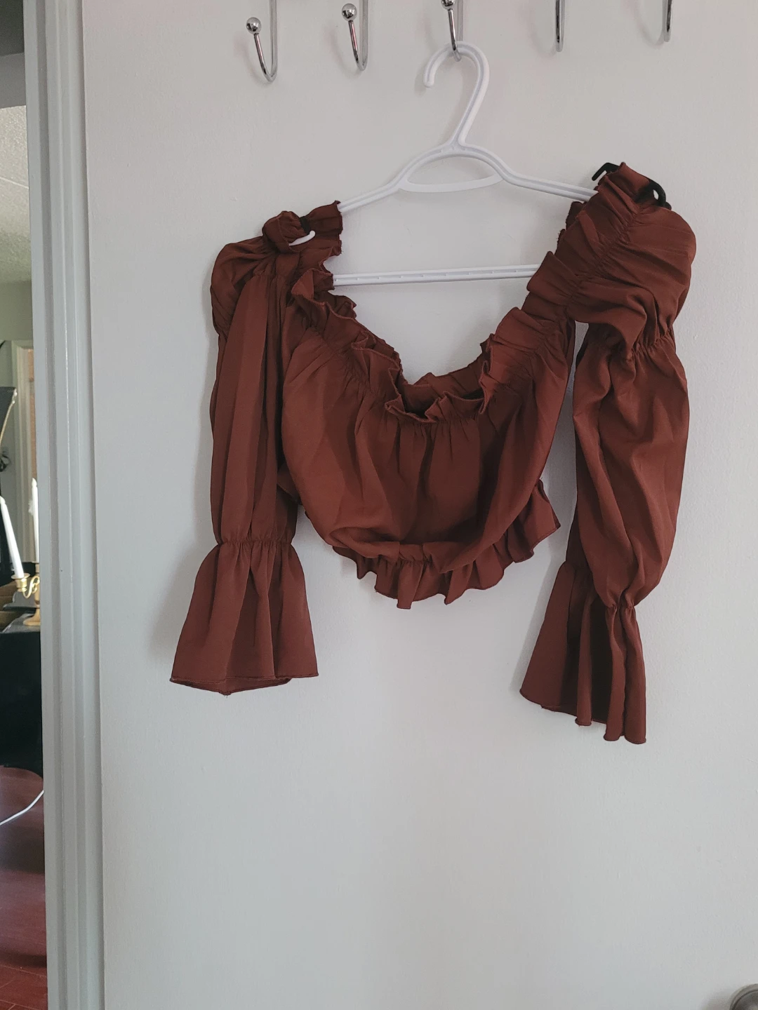 Brown Off-the-Shoulder Ruffle Crop Top