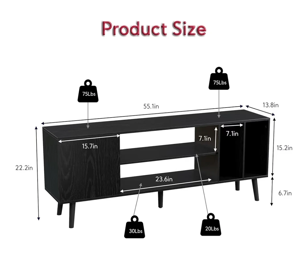 Black TV Stand Media Console - photo 3