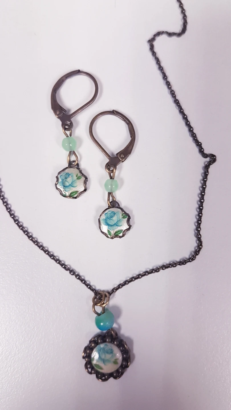 Blue Rose Pendant Necklace and Earrings Set - photo 3
