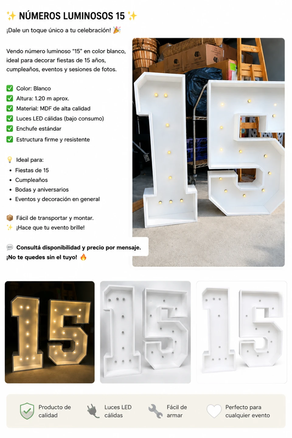 White Light Up "15" Numbers - photo 3