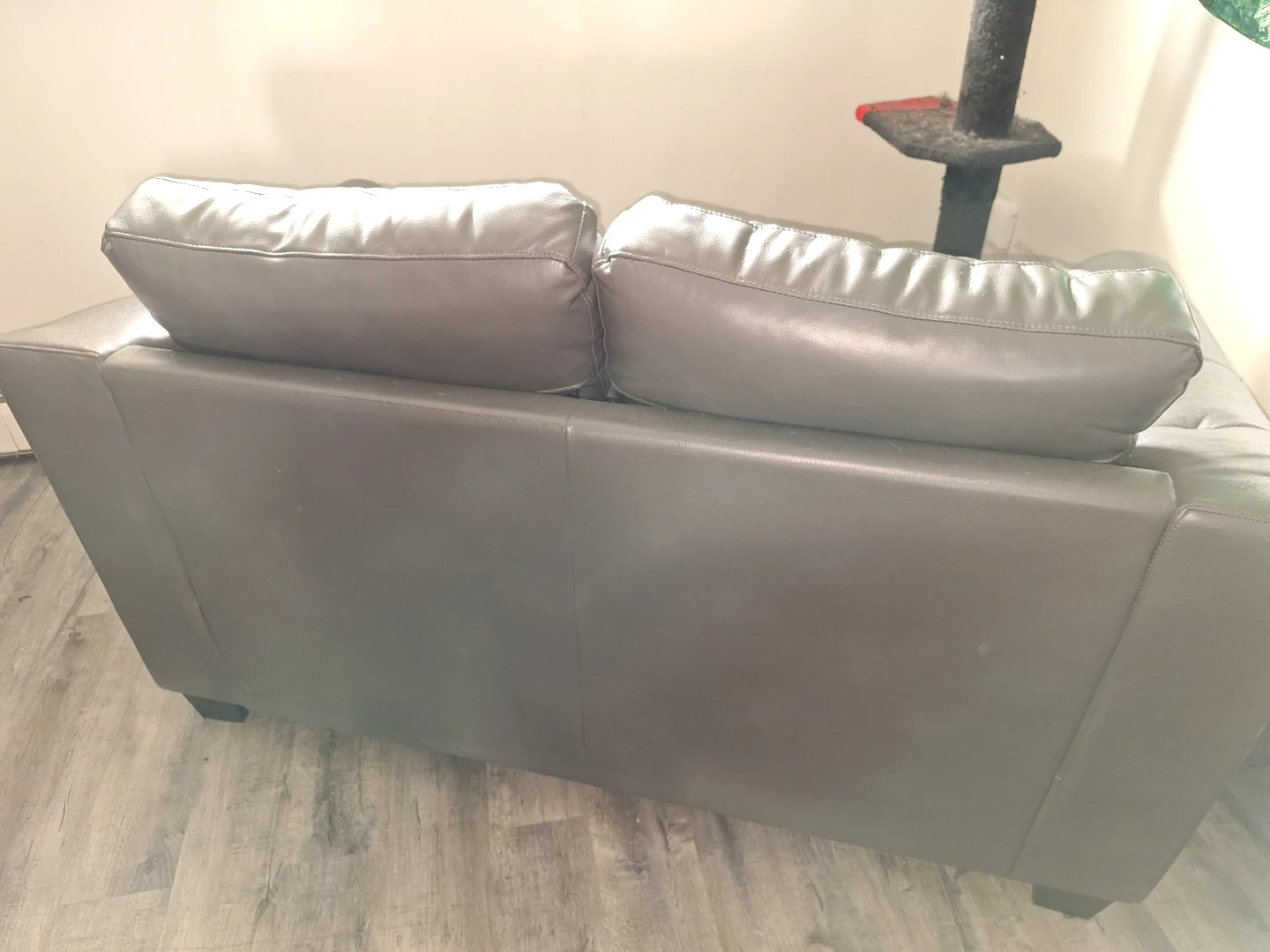 Grey Faux Leather Loveseat - photo 4