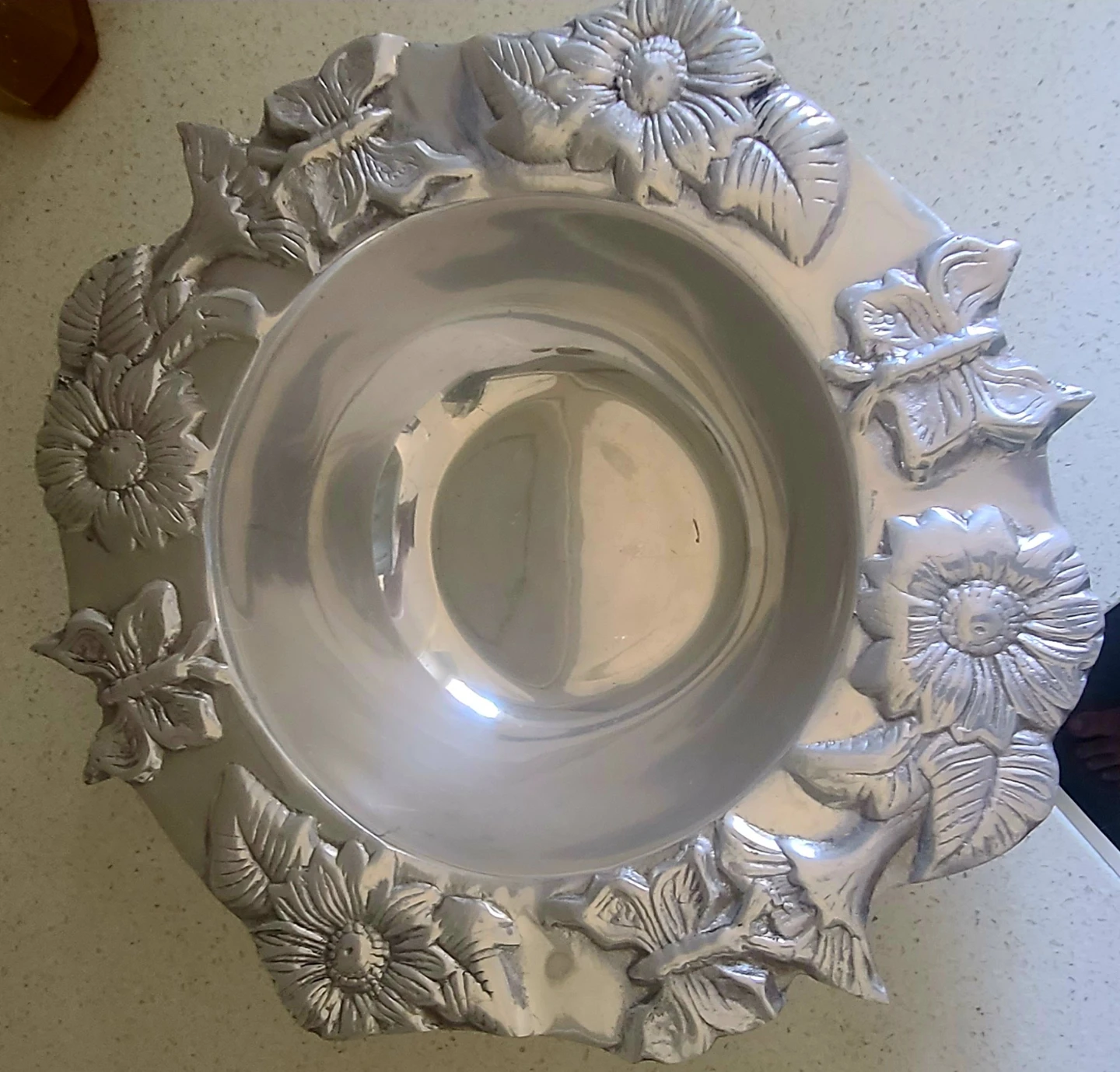 Decorative Metal Bowl with Floral Embossing