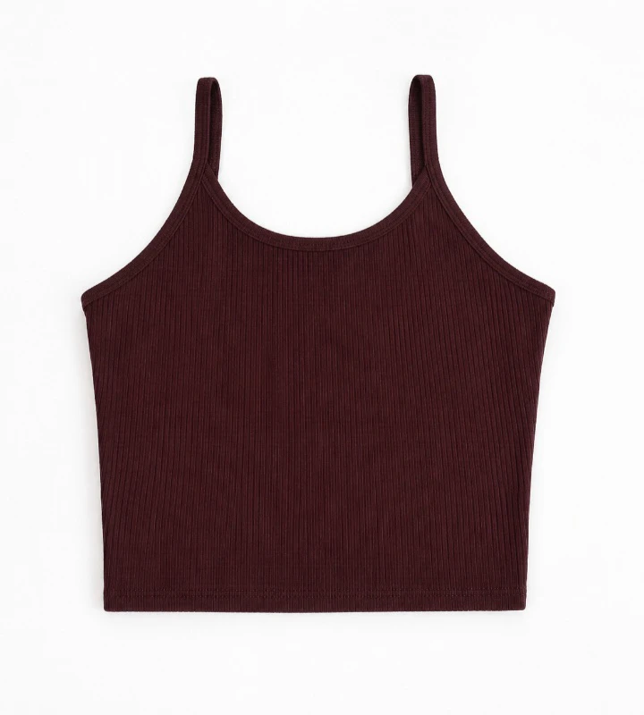 Ribbed Spaghetti Strap Crop Top - Burgundy - photo 2