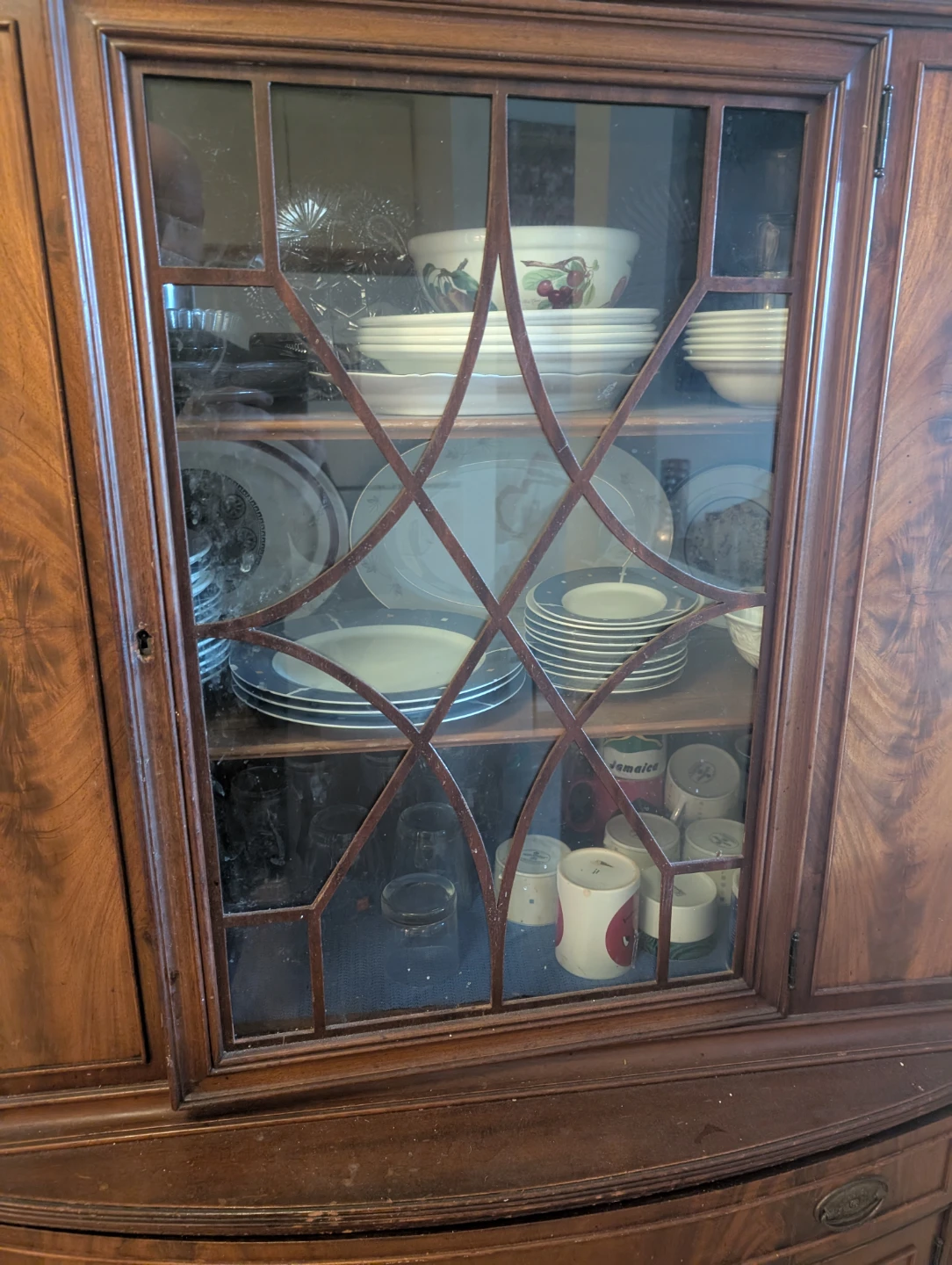 Antique Wood China Cabinet with Glass Doors