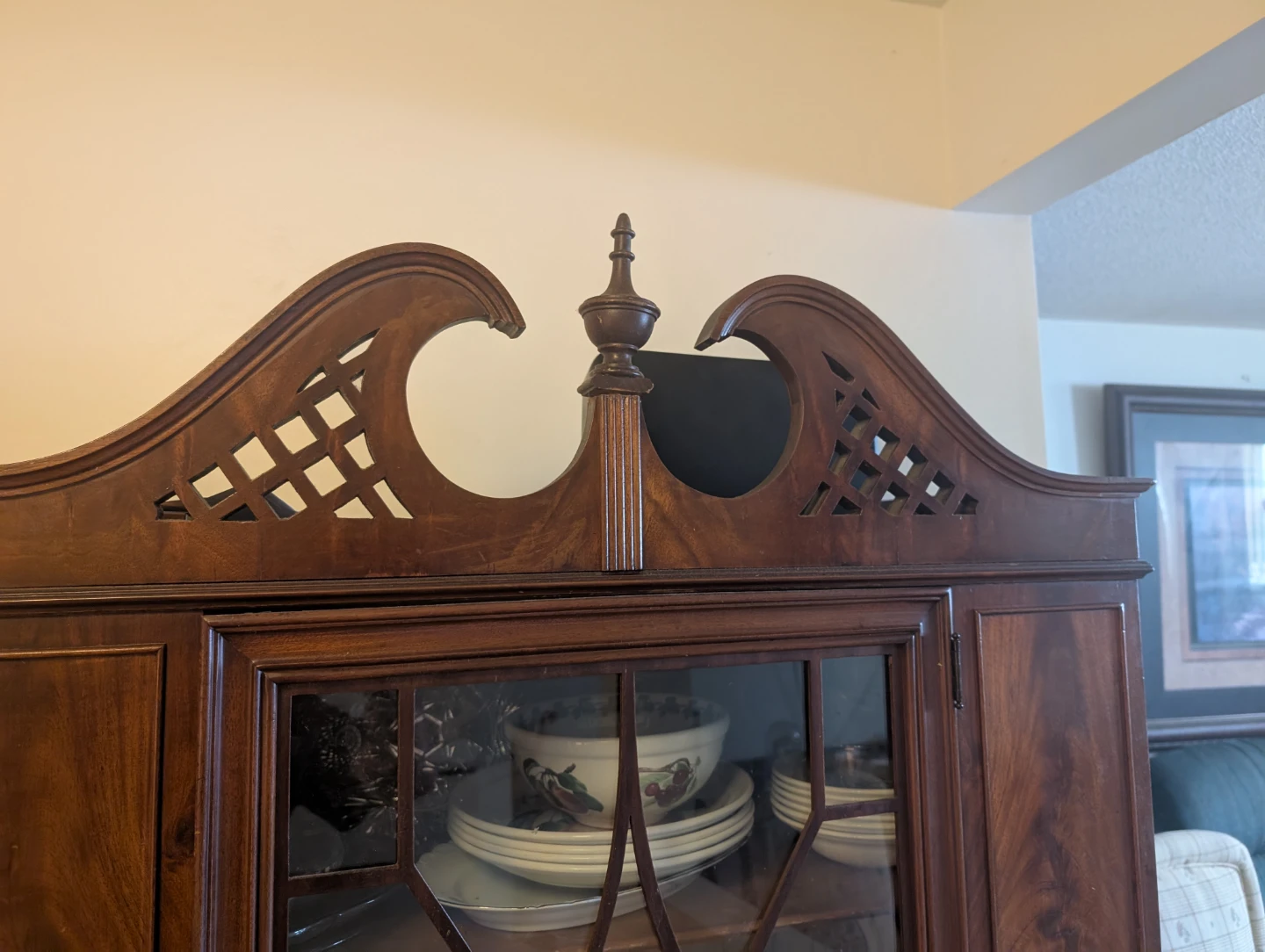 Antique Wood China Cabinet with Glass Doors - photo 2