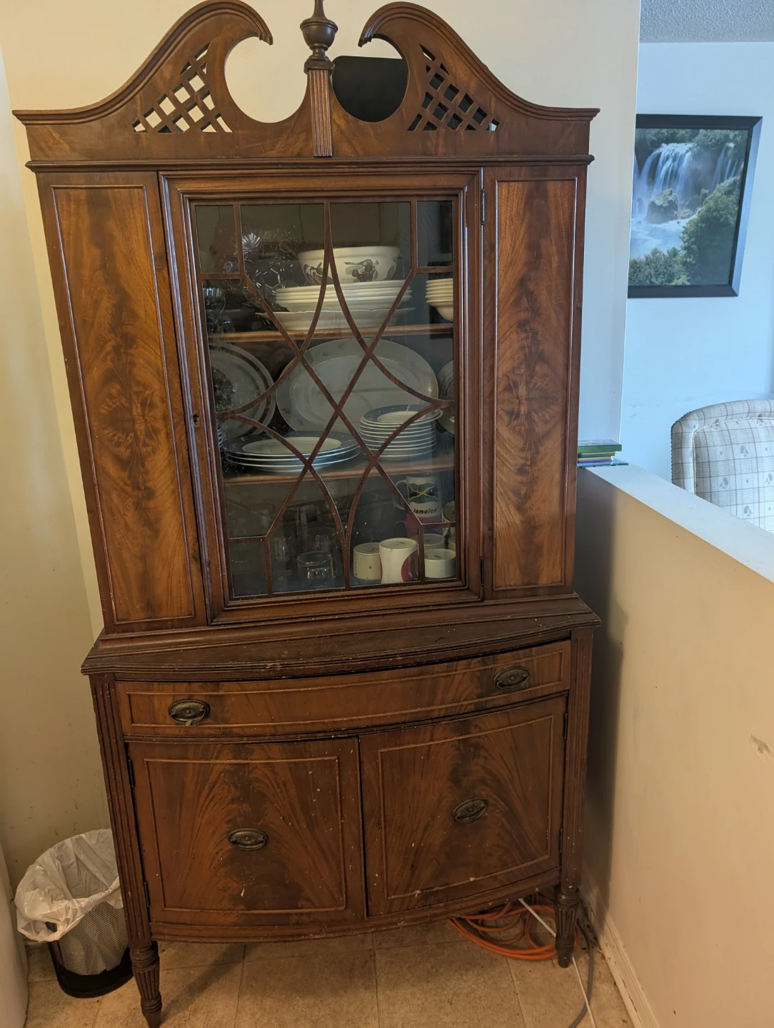 Antique Wood China Cabinet with Glass Doors - photo 3