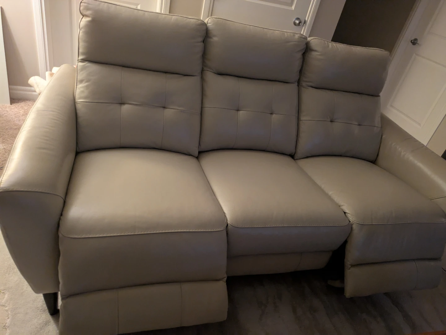 3-Seater Leather Reclining Sofa with Power Controls